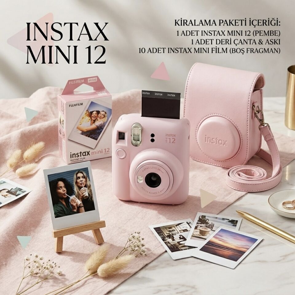 10'lu Film & Fujifilm İnstax Mini 12 Çantalı Set - Pembe